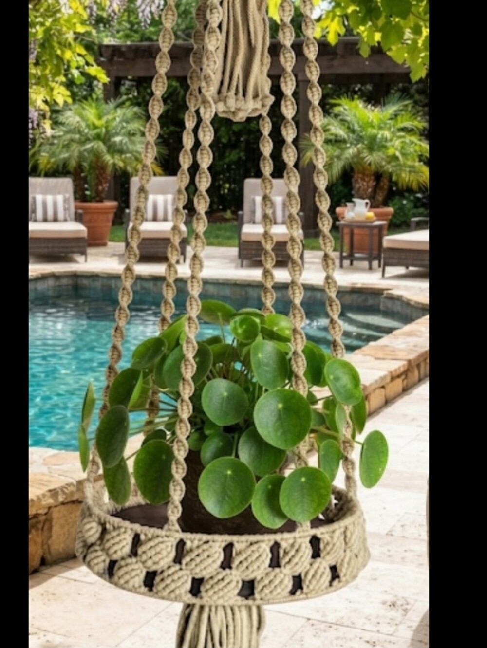 Vintage 1960s 70s Handmade Sturdy Jute Macrame Hanging Side Table #See below#